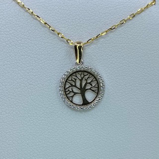 9ct Gold Tree of Life Pendant with Cubic Zirconia