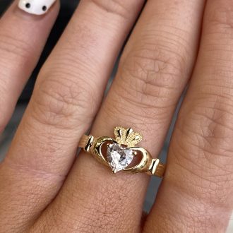 9ct Gold CZ Claddagh Ring