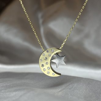 9ct Two Tone Moon & Star Pendant