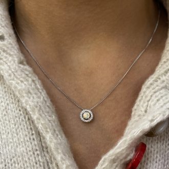 Sterling Silver Opal & Cz Halo Cluster Pendant
