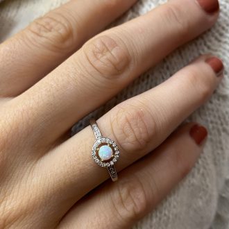 Sterling Silver Opal Halo Ring