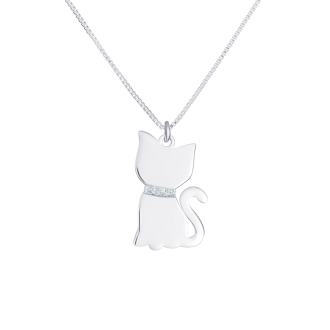 Sterling Silver Cz Cat Pendant