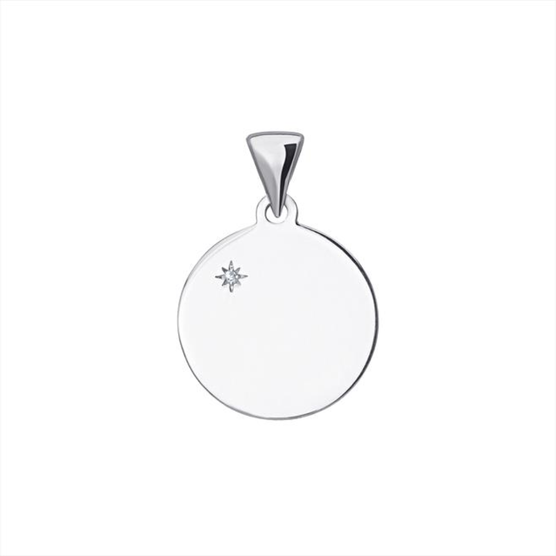Sterling Silver Round Disc with Cz Pendant