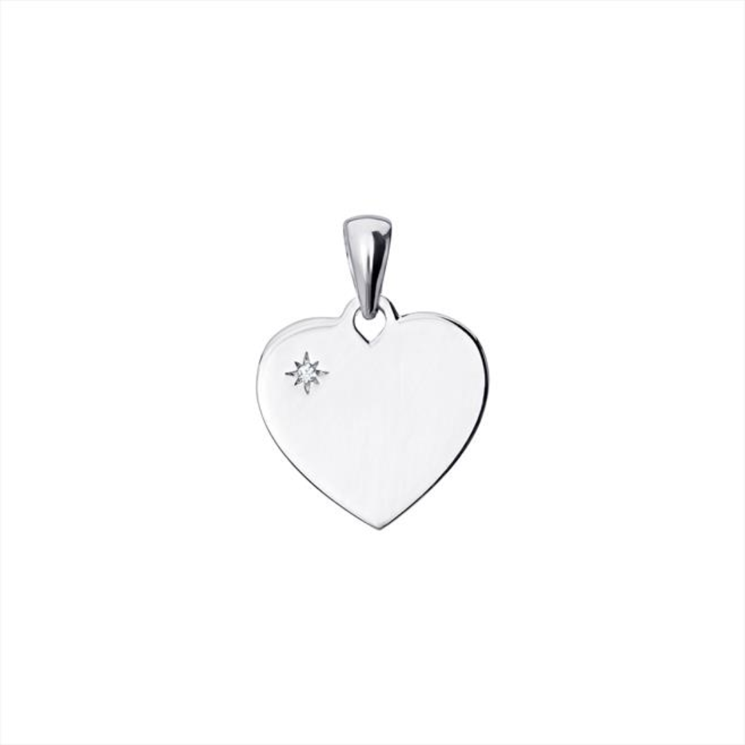 Sterling Silver Heart Shaped Disc with Cz Pendant