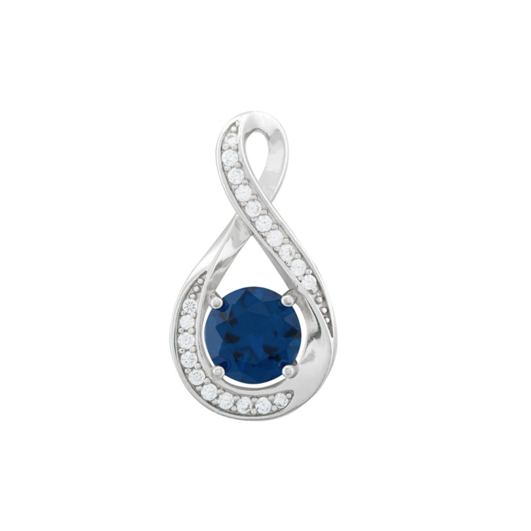 Sterling Silver Sapphire Cz Twist Pendant