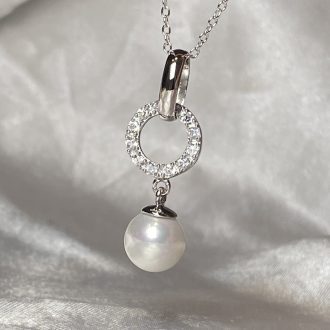 Sterling Silver Open Circle Cz Pearl Pendant