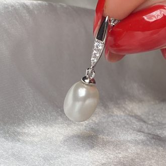 Sterling Silver Tapered Cz Pearl Drop Earrings