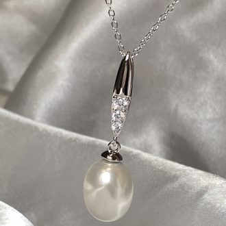 Sterling Silver Tapered Cz Pearl Drop Pendant