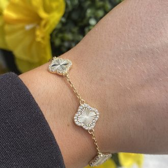 Sterling Silver Gold Plated Three Clover Bracelet