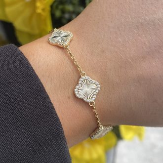 Sterling Silver Gold Plated Three Clover Bracelet