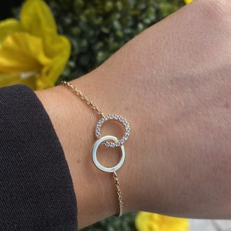 Sterling Silver Gold Plated Interlocking Rings Bracelet