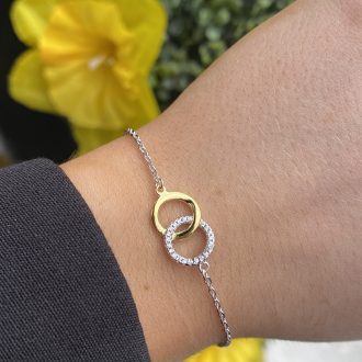 Sterling Silver Two Tone Interlocking Rings Bracelet