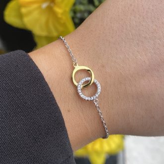 Sterling Silver Two Tone Interlocking Rings Bracelet