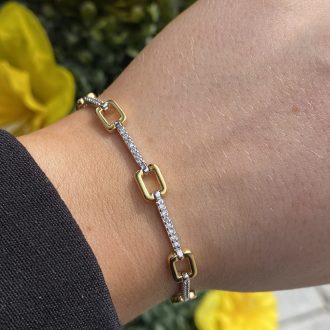 Sterling Silver Gold Plated Square Link Tennis Bracelet