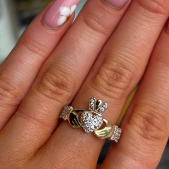 9ct Gold CZ Cluster Claddagh Ring