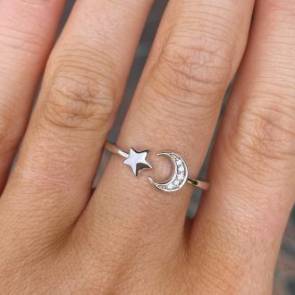 Sterling Silver Open Moon & Star Ring