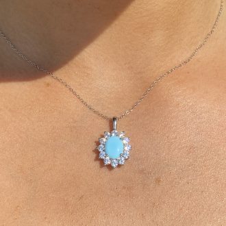 Sterling Silver Turquoise Cz Cluster Pendant (Large)