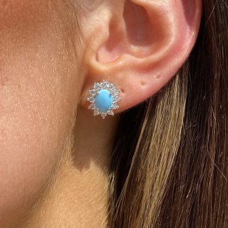 Sterling Silver Turquoise Cz Cluster Earrings (Large)