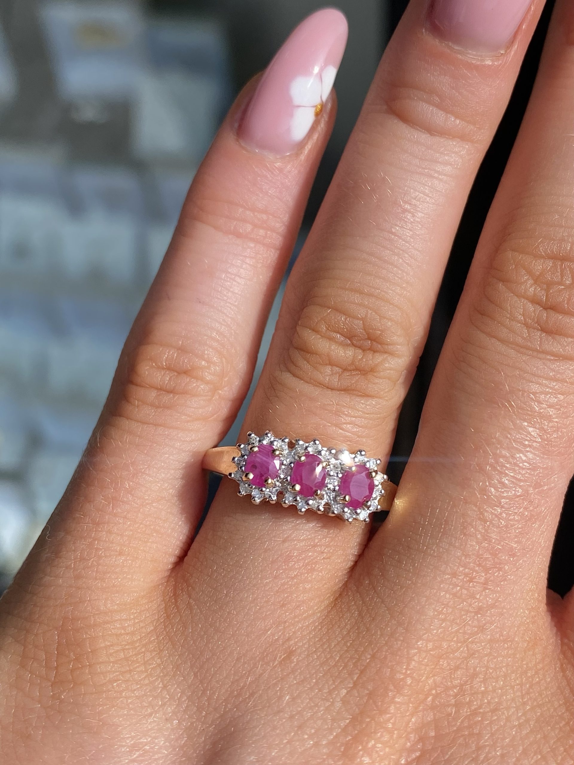Ruby Oval Three Stone Ring
