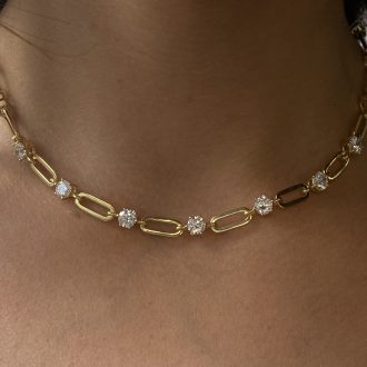 Sterling Silver Gold Plated Paperlink Cz Necklet