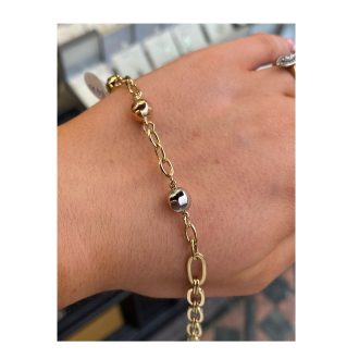 9ct Gold 3 Tone Beaded Paperlink Bracelet