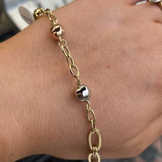 9ct Gold 3 Tone Beaded Paperlink Bracelet