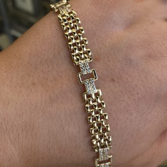 9ct Gold Panther Link CZ Bracelet