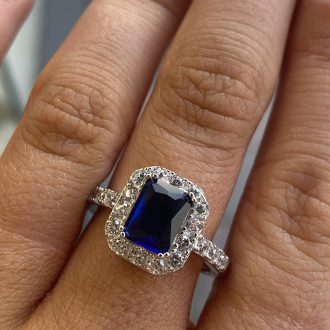 Sapphire Emerald Cut Silver Ring