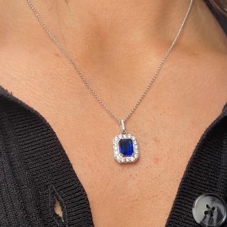 Sapphire Emerald-Cut Silver Pendant