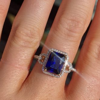 9ct Gold Created Sapphire and Diamond Ring