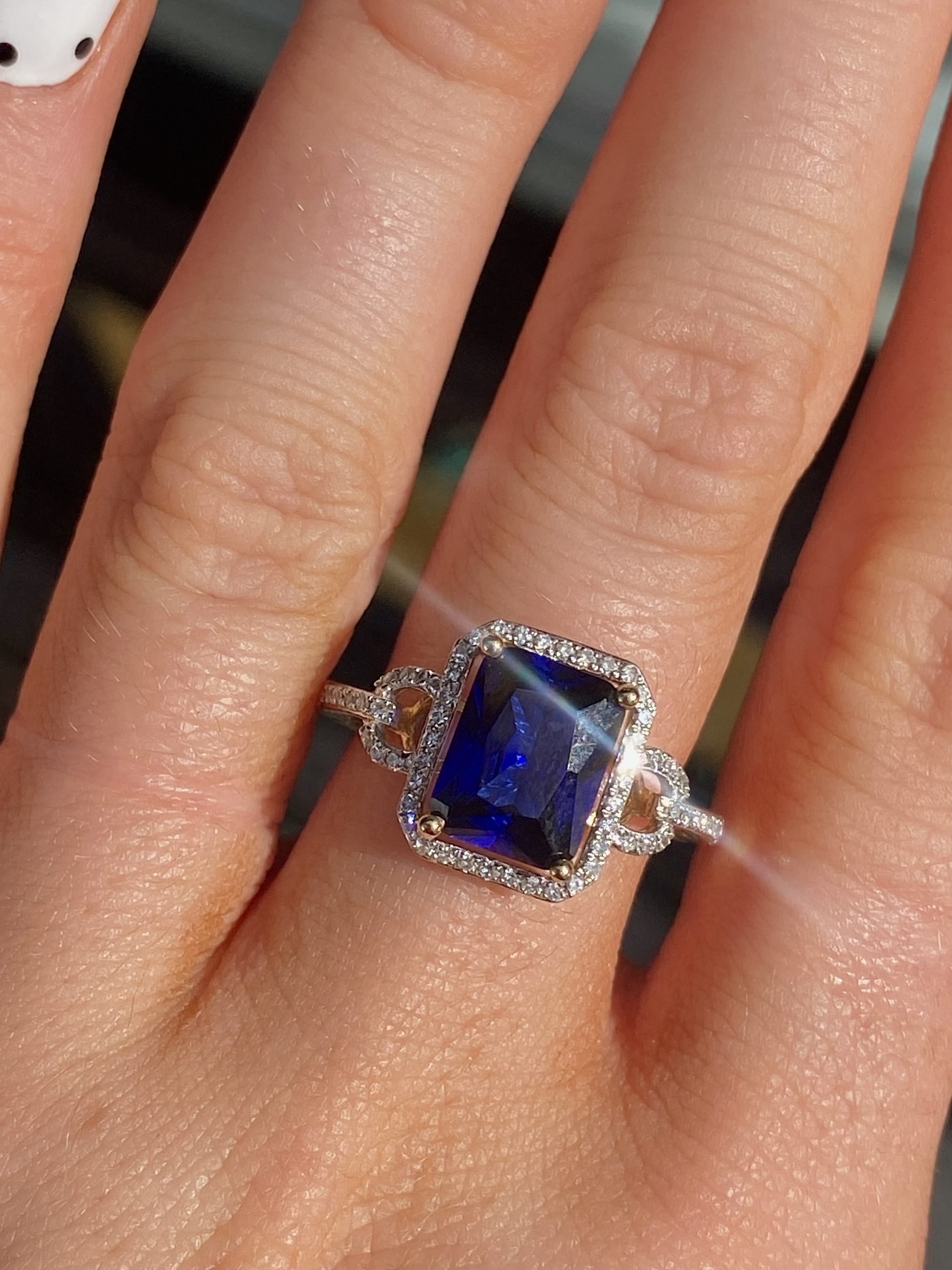 9ct Gold Created Sapphire and Diamond Ring