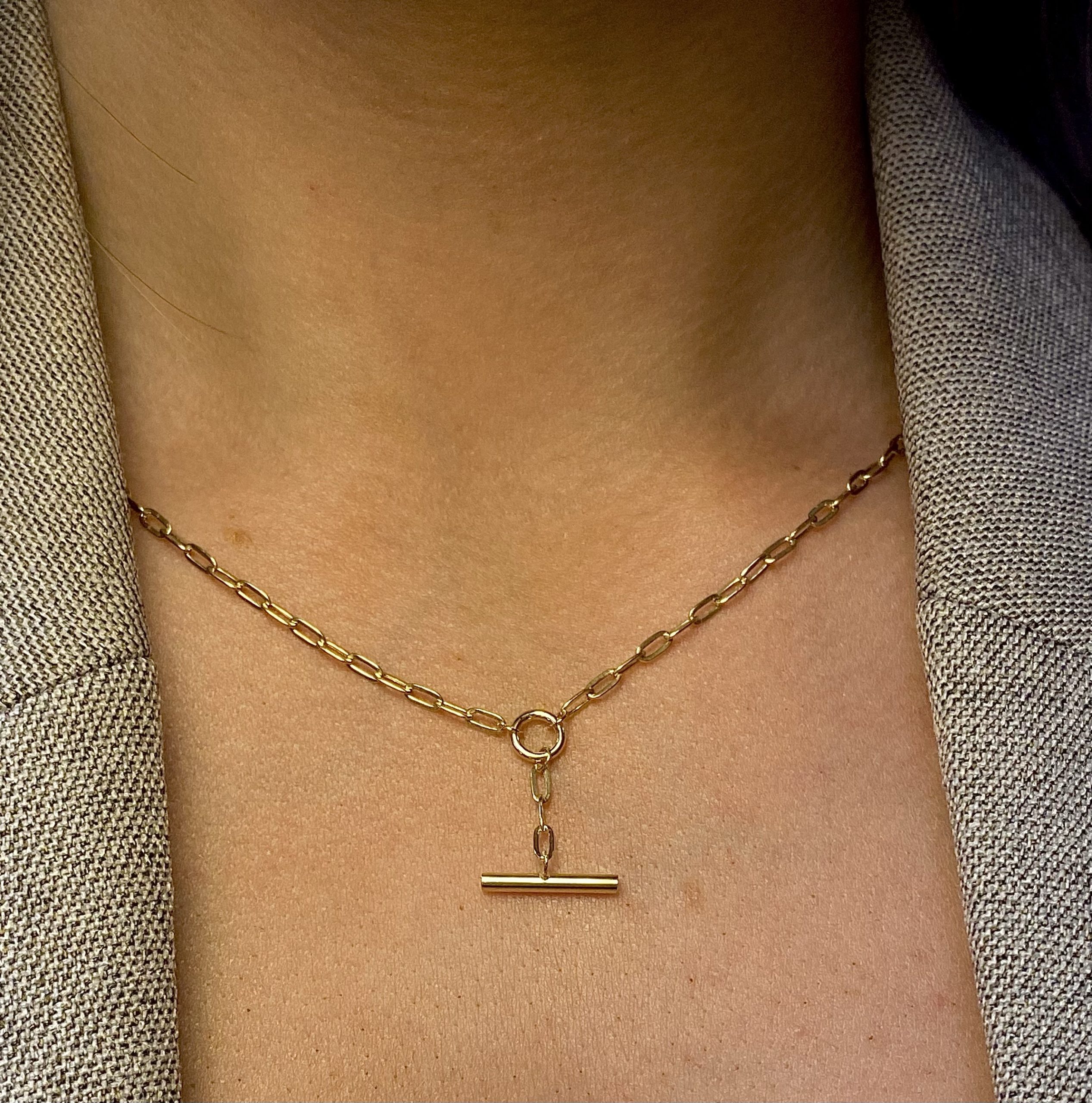 9ct Gold Paperlink T-Bar Necklace
