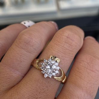 9ct Gold CZ Cluster Claddagh Ring