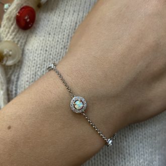 Sterling Silver Halo Opal Bracelet