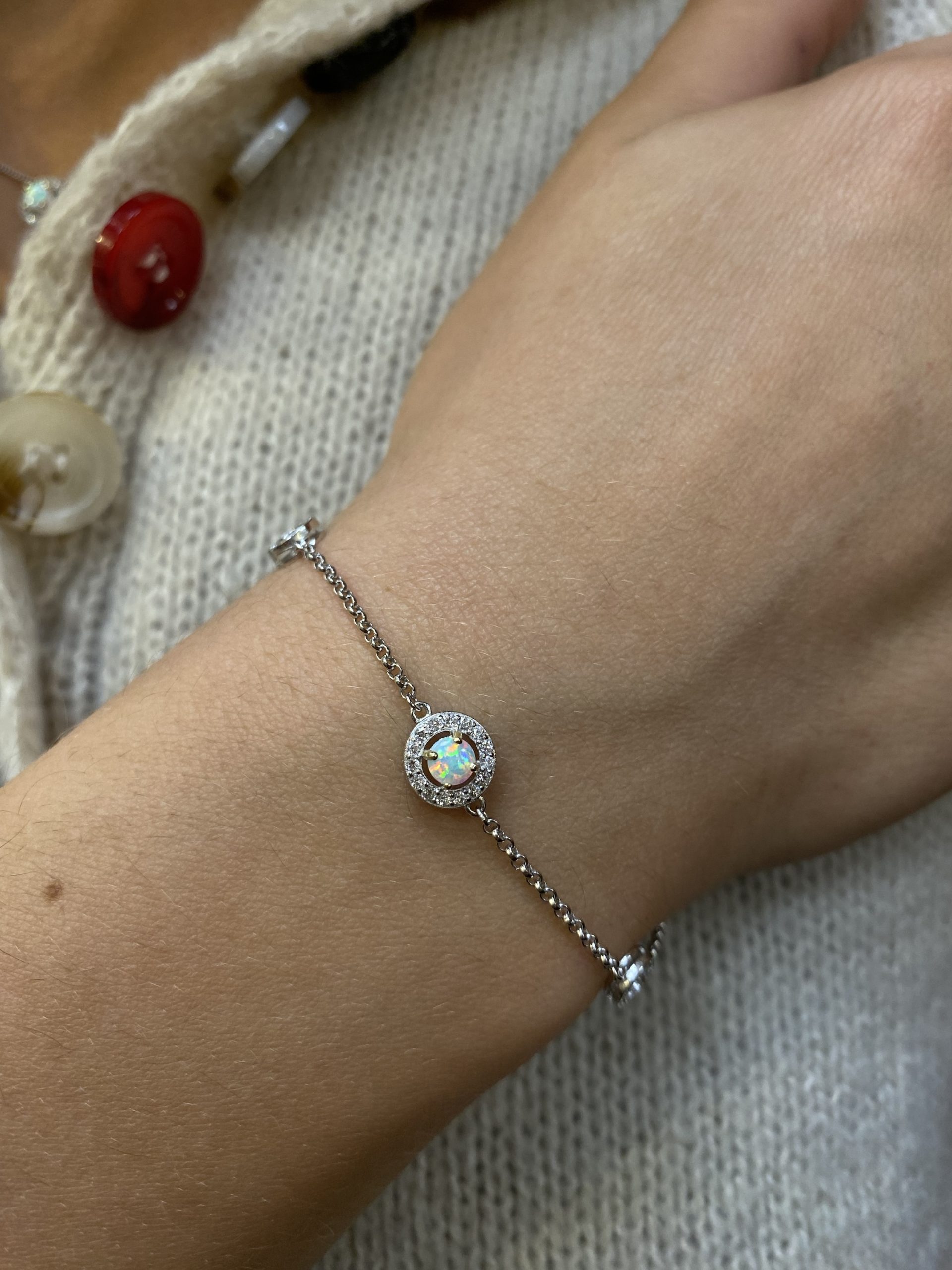 Sterling Silver Halo Opal Bracelet